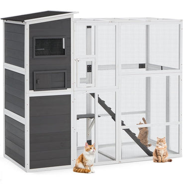 YODOLLA Large Spacious Cat Cage With Weatherproof Roof, Grey