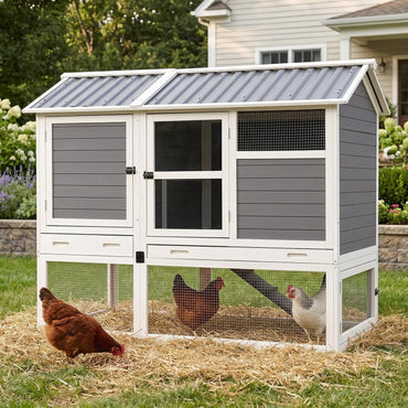 YODOLLA 83'' Large Chicken Coop with 4 Nesting Boxes, Grey & White