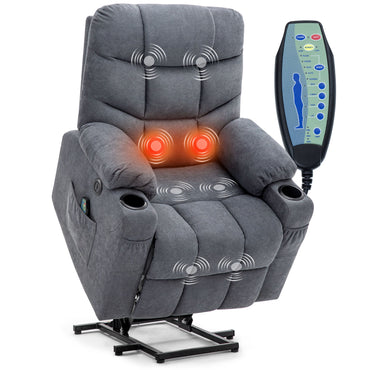 YODOLLA Massage Power Lift Recliner for Elderly, Linen Fabric, Blue Grey