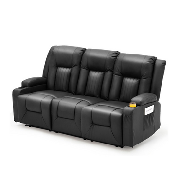 YODOLLA 3-Seat Recliner Sofa, Black Faux Leather