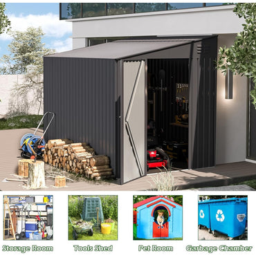 YODOLLA Outdoor 6' x 8' Metal Wall Side Lean to Storage Shed, Dark Gray