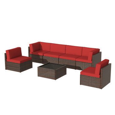 YODOLLA 7 Piece Outdoor Patio Furniture Set, Brown & Red