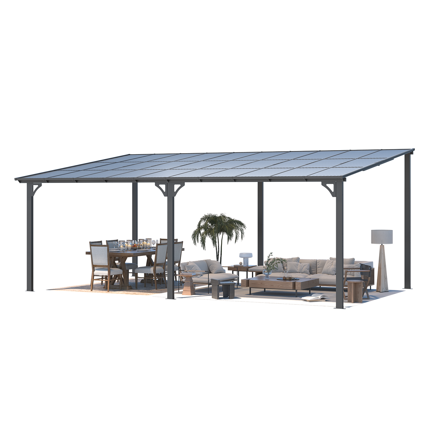YODOLLA 20' x 12' Gazebo for Patio, Large Wall-Mounted Hard Top Lean-to Gazebo Pergola