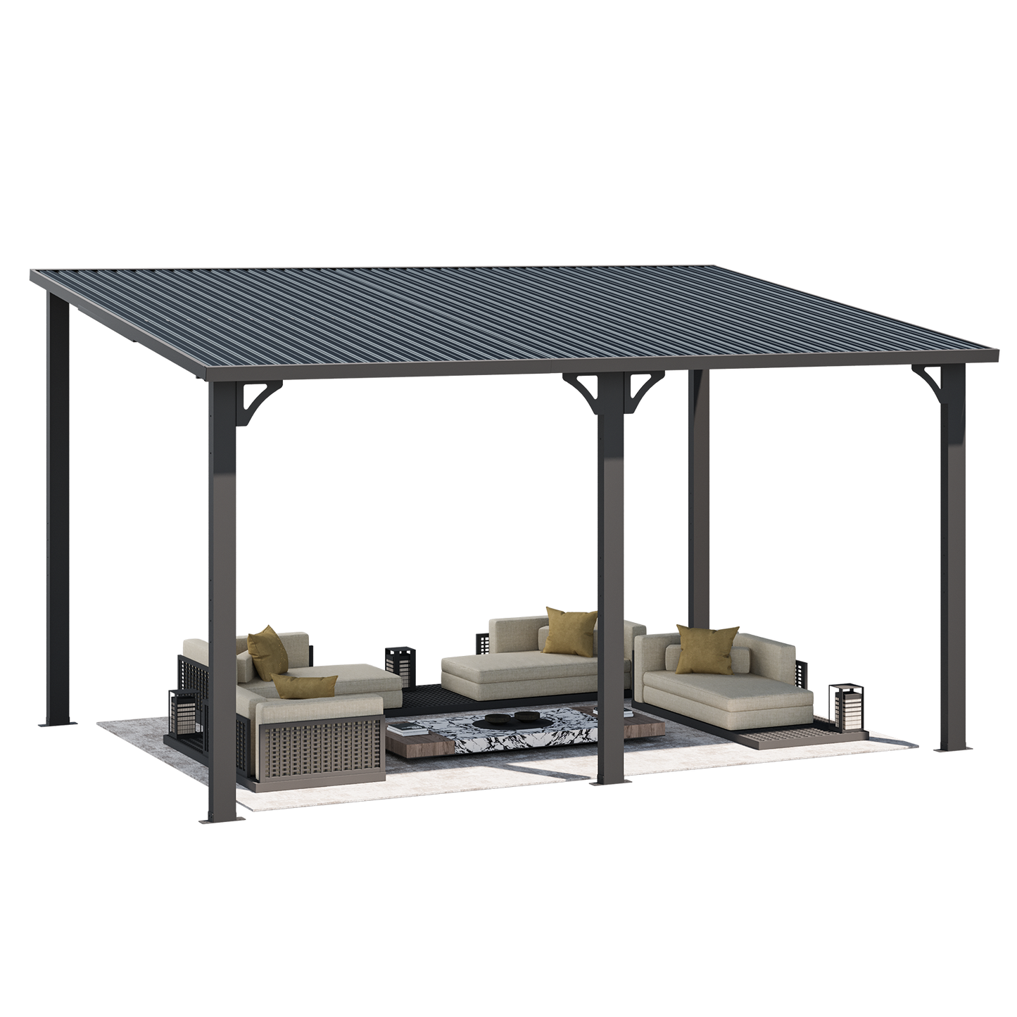 YODOLLA 14' x 10' Hard Top Lean to Gazebo Outdoor Pergola, Dark Grey