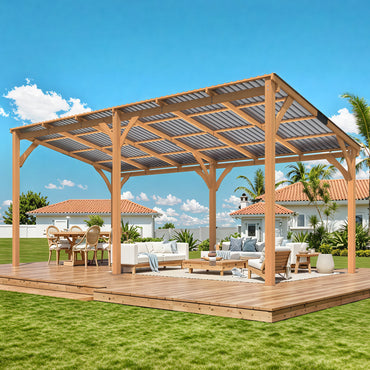 YODOLLA 20' x 10' Outdoor Wood Ceder Gazebo Lean to Hardtop Pergolas