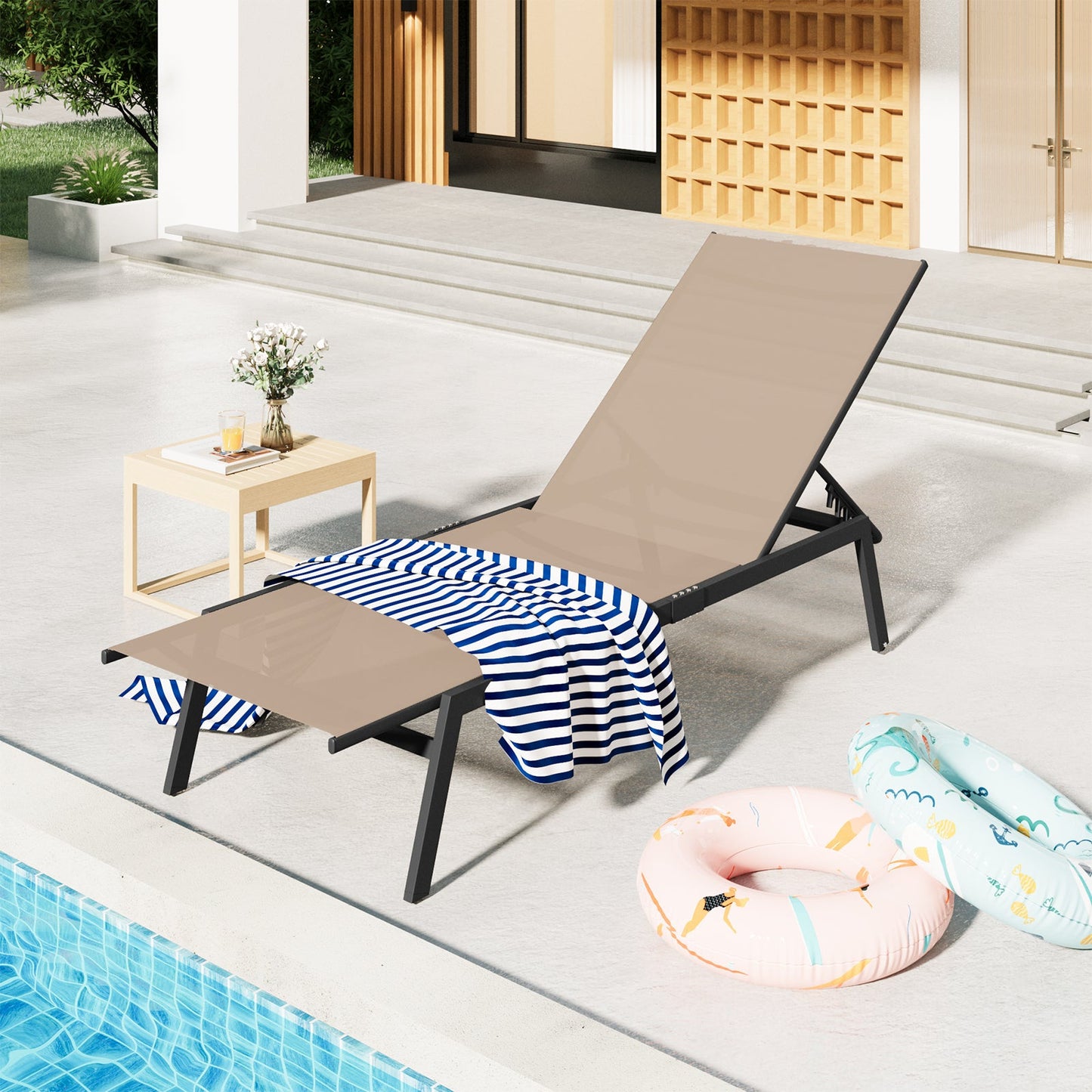 YODOLLA 2 PCS Curved Design Pool Lounge Chairs, Beige