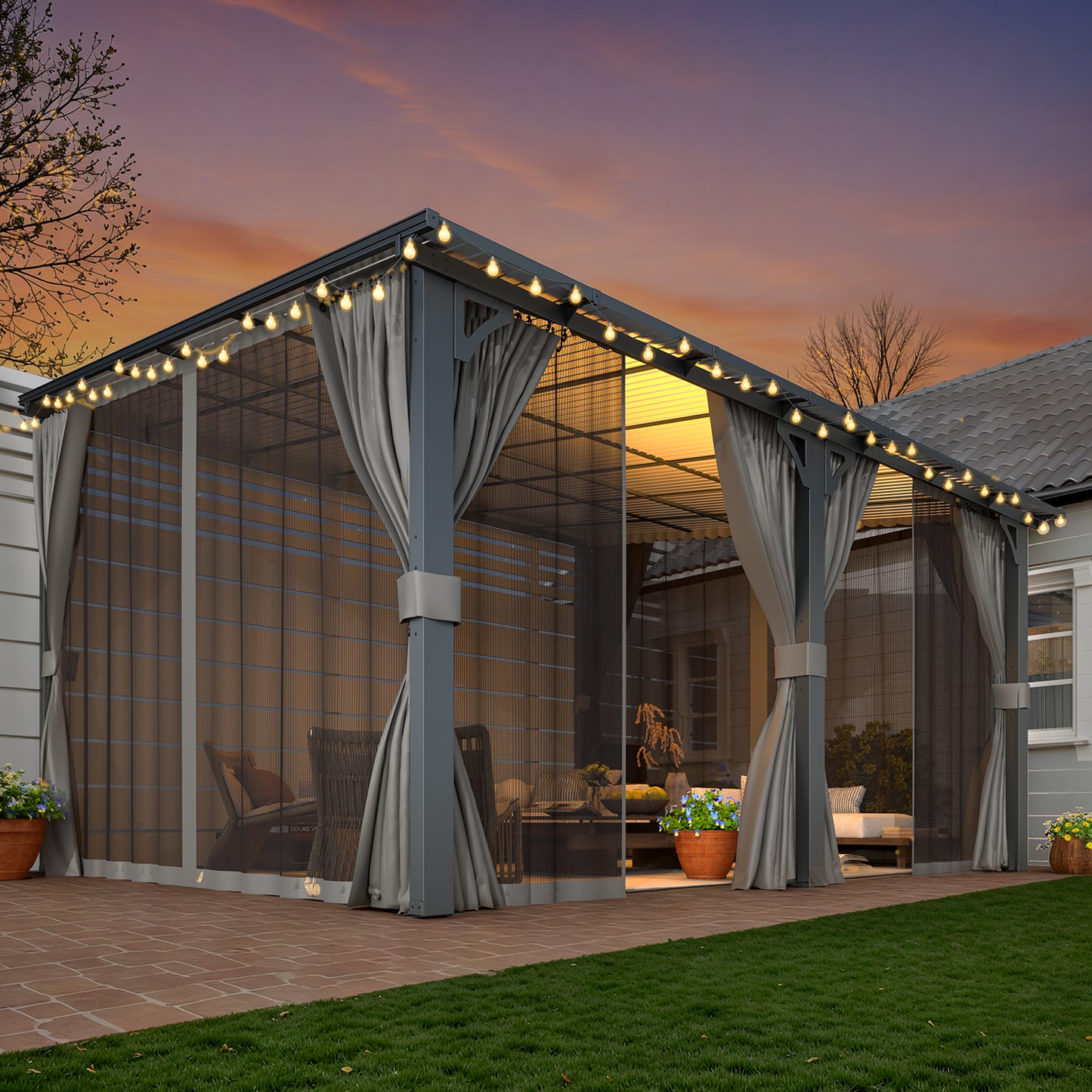 YODOLLA 14' x 12' Gazebo Outdoor Pergola with Curtains and Netting