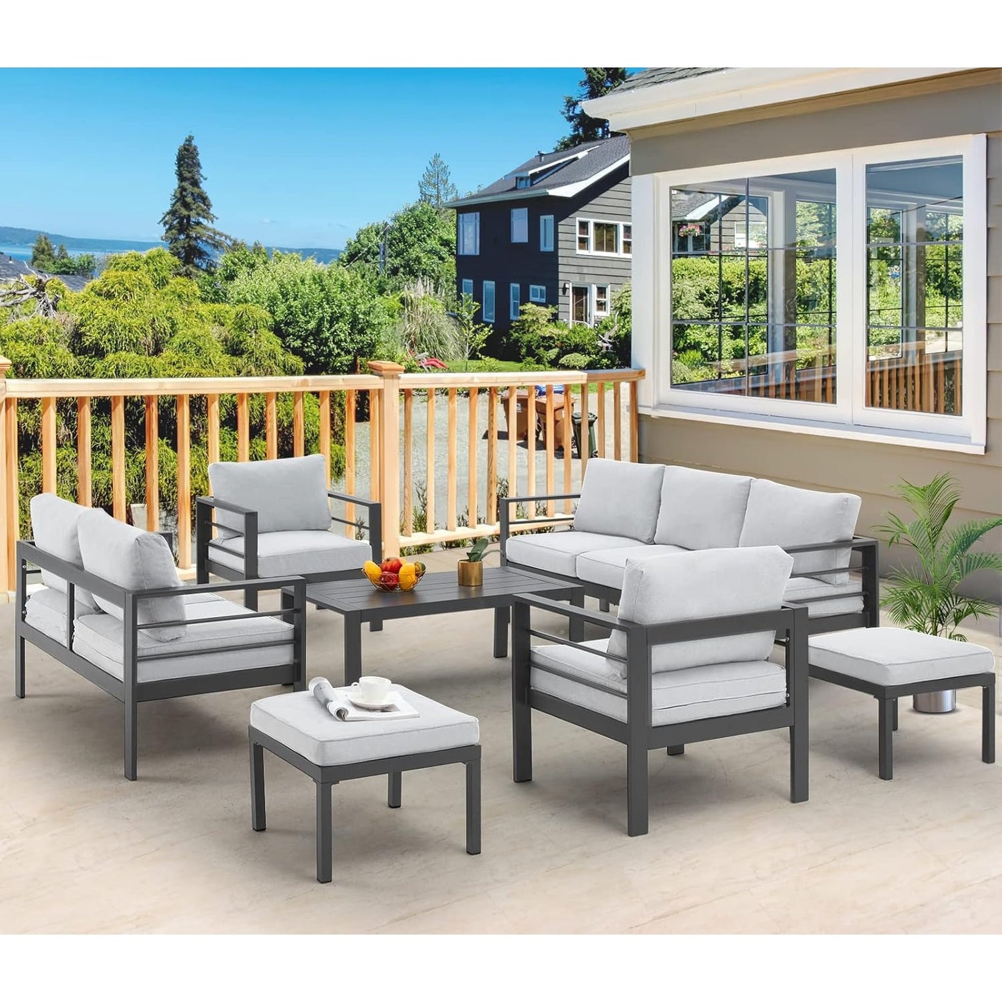 YODOLLA 7 Pieces Aluminum Patio Furniture Set, Gray