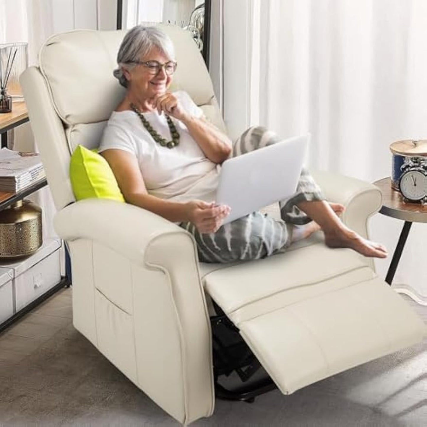 YODOLLA Electric Power Lift Recliner Chair for Elderly, Faux Leather, Cream White