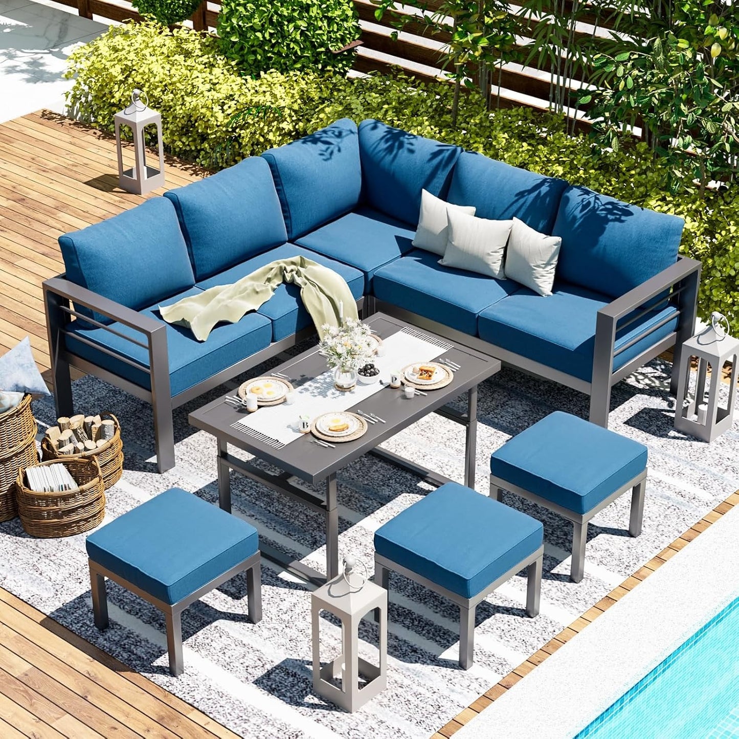 YODOLLA Outdoor Conversation Table and Chair Sets for Lawn Furniture Set, Navy