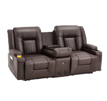 YODOLLA Faux Leather Recliner Sofa w/ Console, Brown
