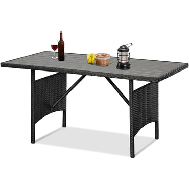 YODOLLA 54” Metal Frame Wicker Outdoor Dining Table, Black