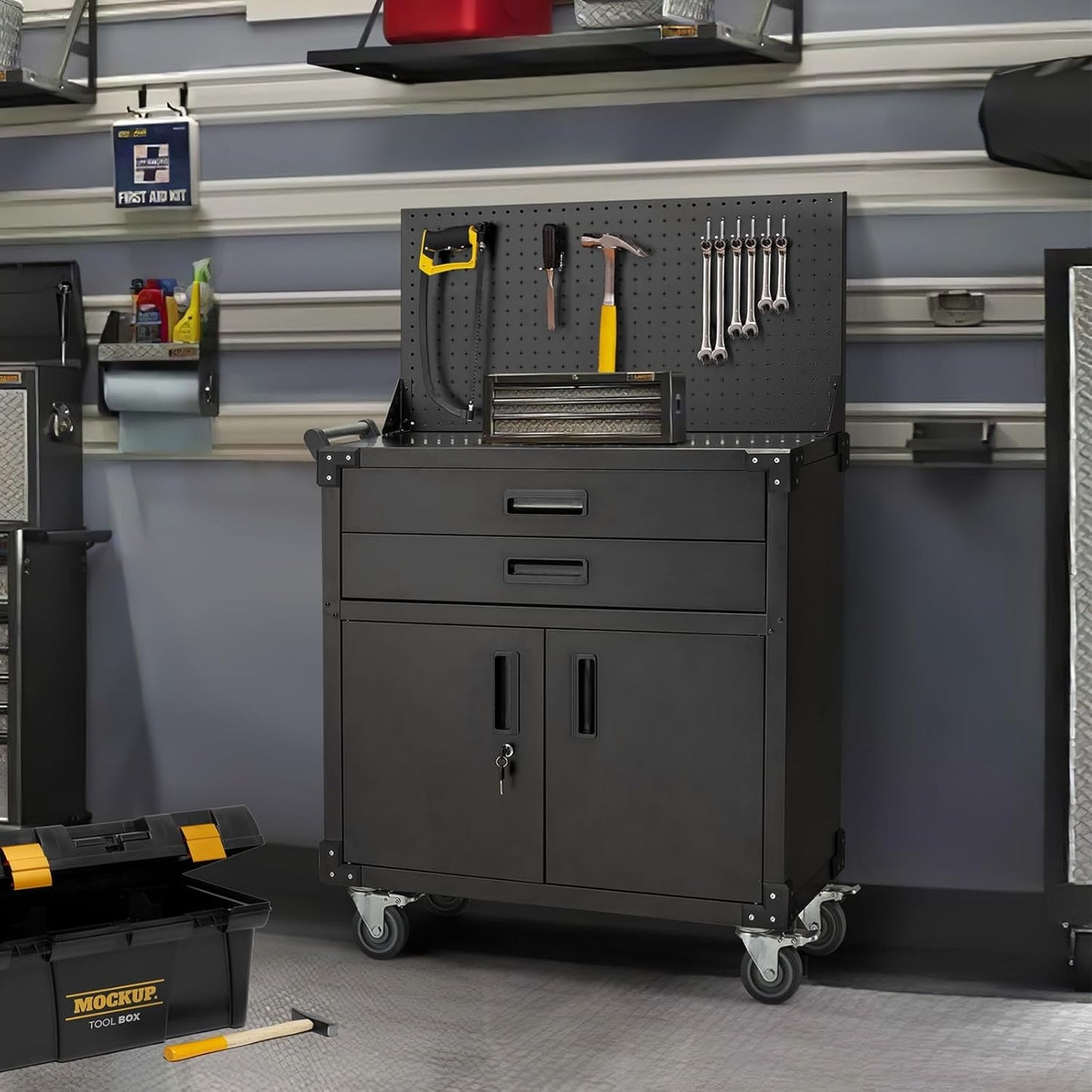 YODOLLA Rolling Tool Chest with Wheels 2 Drawers, Black