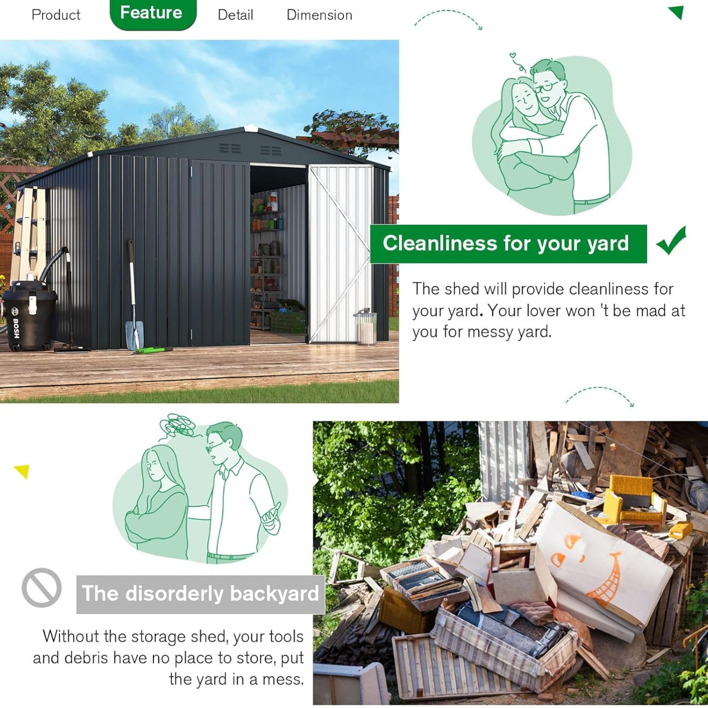 YODOLLA Shed 12' x 10' Outdoor Storage Shed, Dark Grey