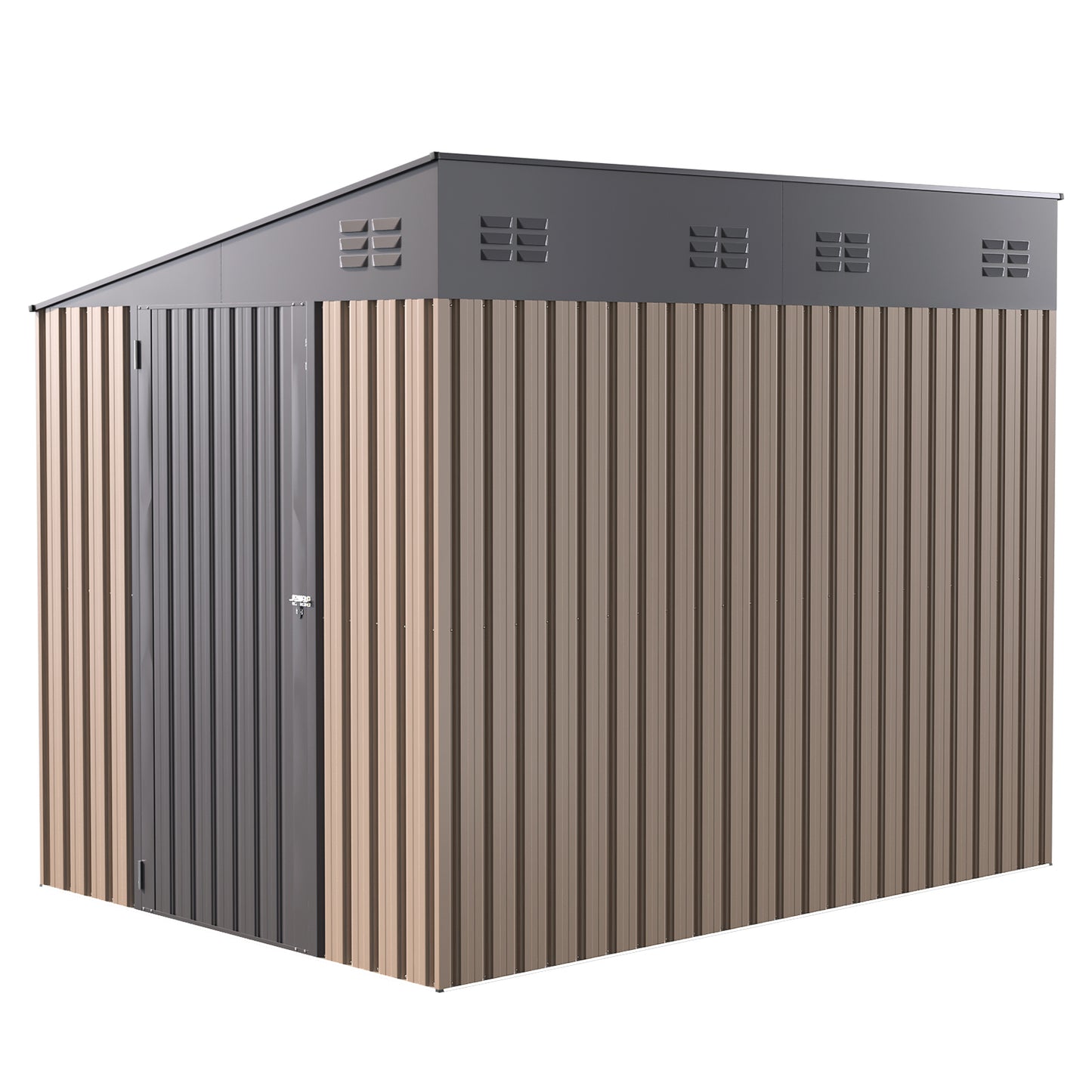 YODOLLA Outdoor 6' x 8' Metal Wall Side Lean to Storage Shed, Brown