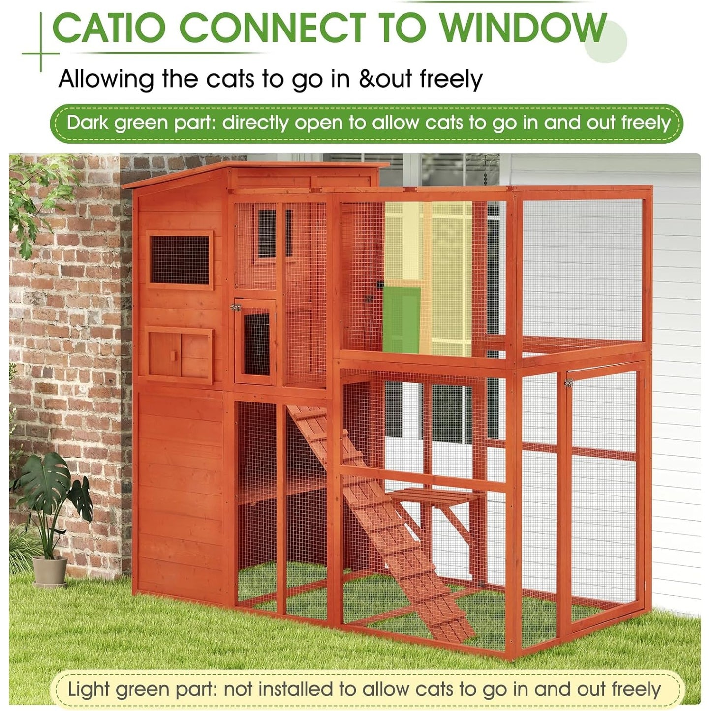 YODOLLA Large Spacious Cat Cage with Weatherproof Roof, Natural Wood