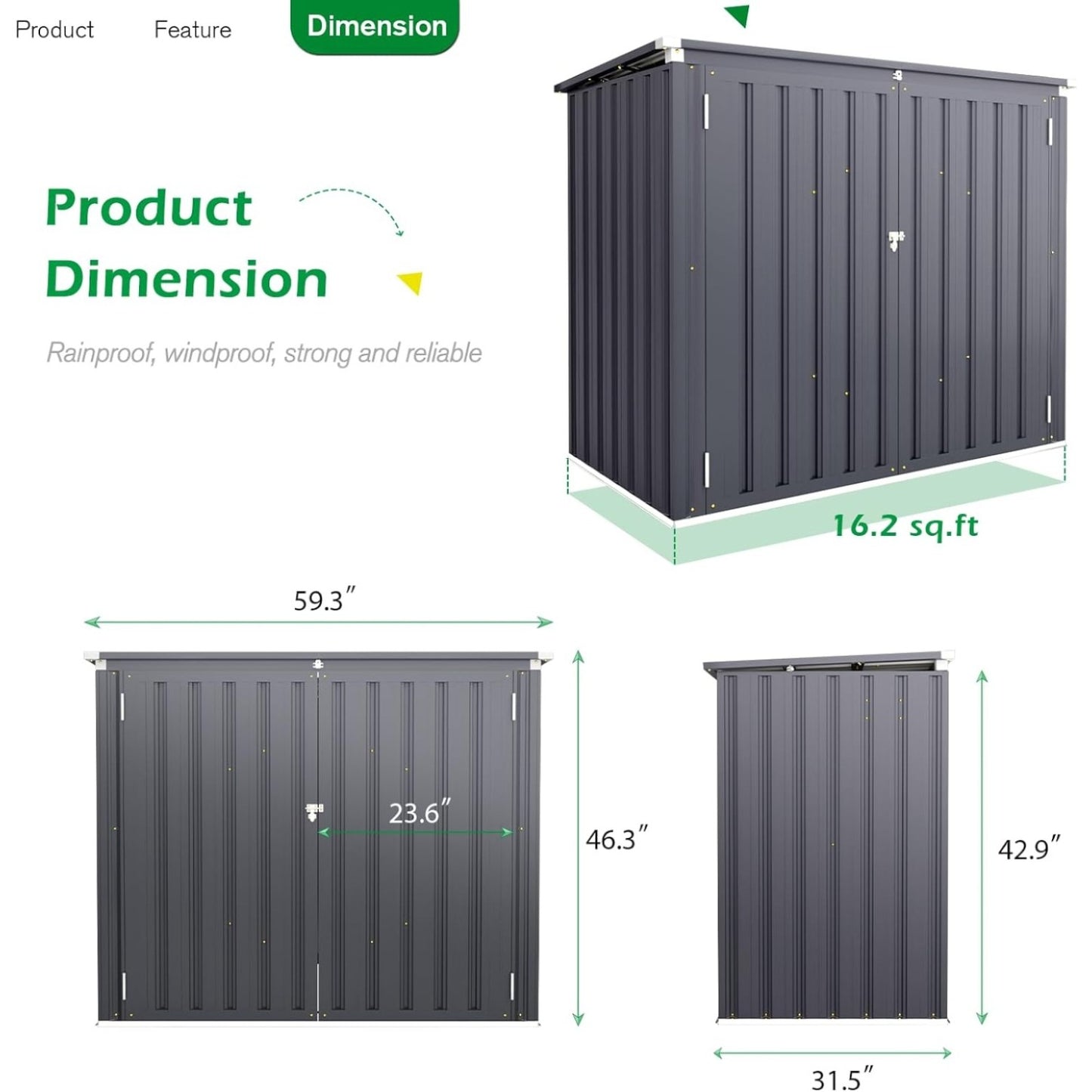 YODOLLA 46 Cu.Ft Outdoor Horizontal Storage Shed, Dark Grey