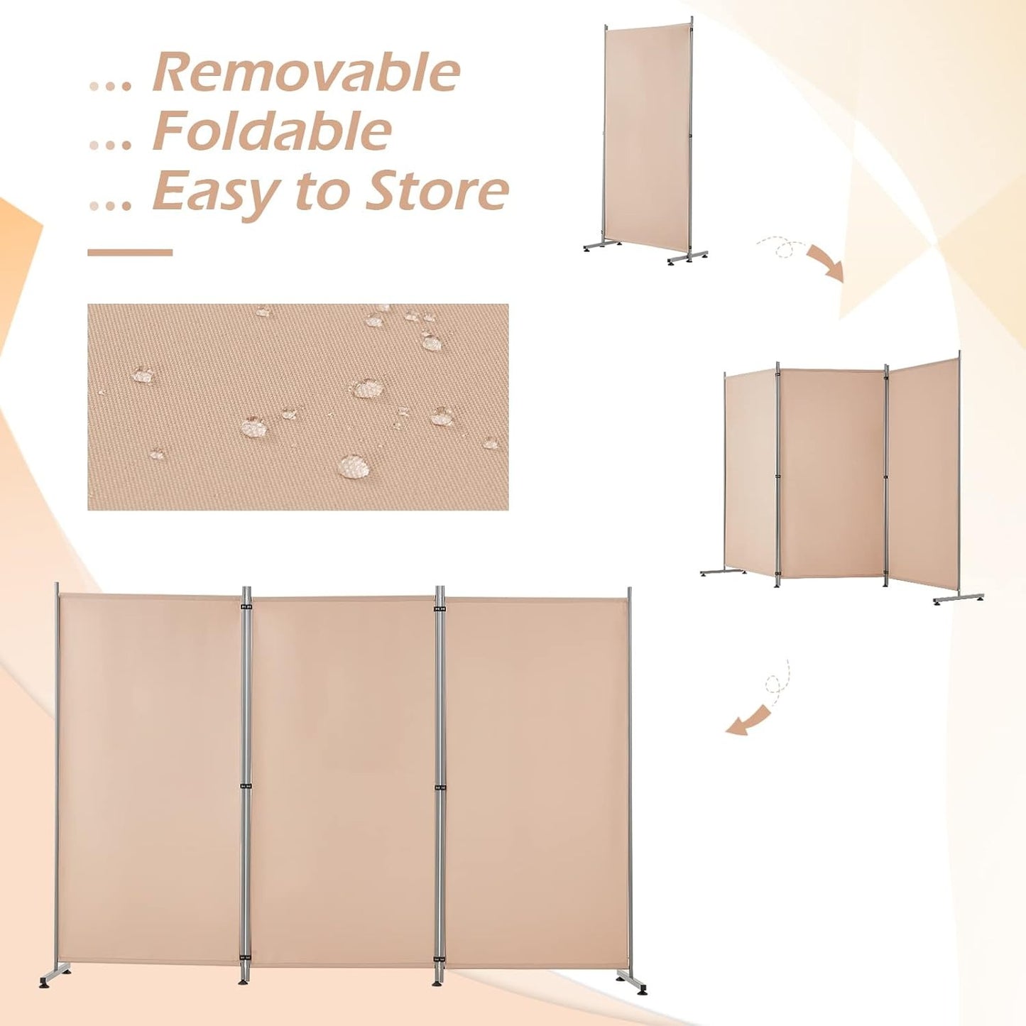 YODOLLA 4 FT Wall Divider and Folding Privacy Screens, Beige