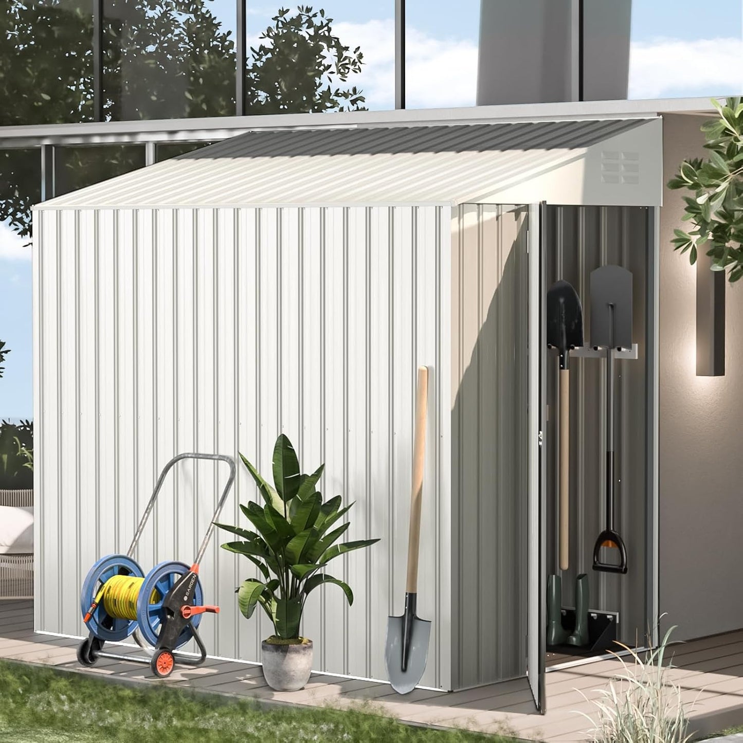 YODOLLA 4' x 7' Outdoor Lean to Storage Shed, White