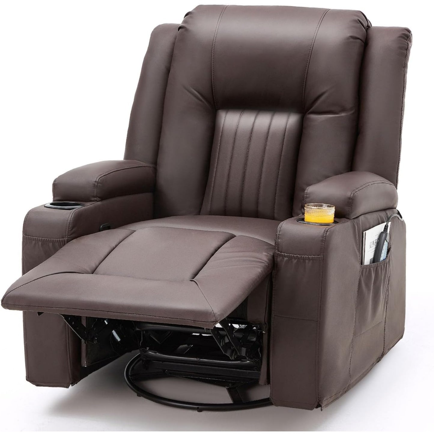 YODOLLA Recliner Chair with Heat&Massage, PU Leather Brown