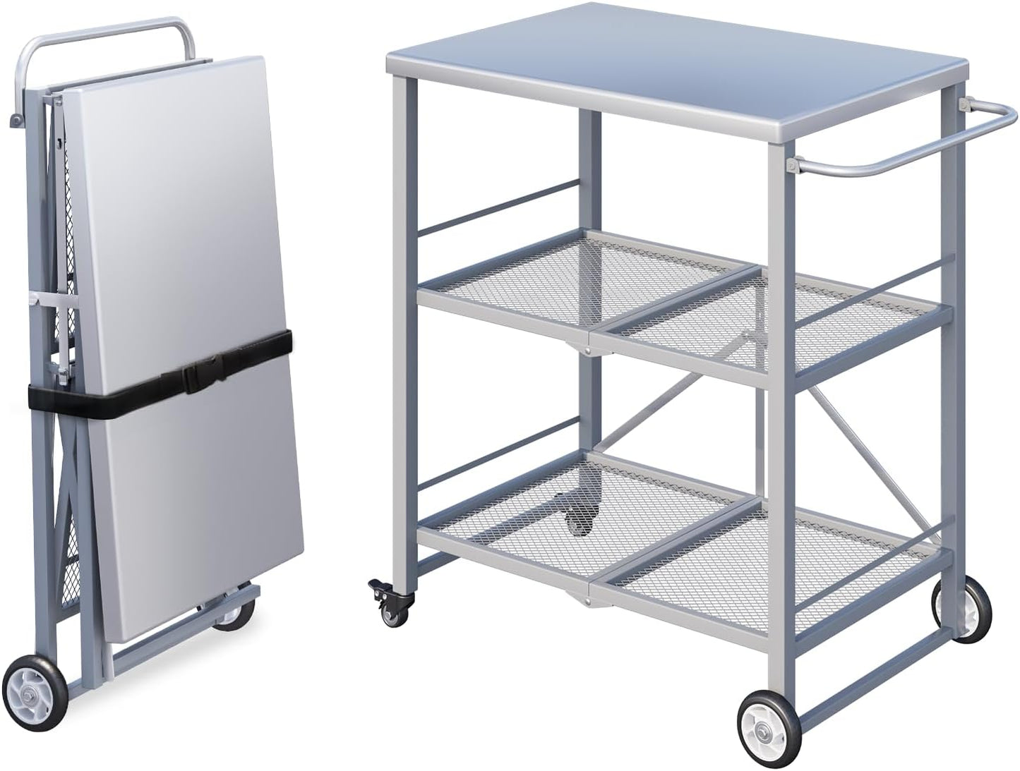 YODOLLA Foldable Stainless Steel Grill Cart Table with Wheels, Gray