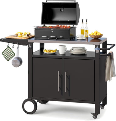 YODOLLA Outdoor Grill Table with Storage Cabinet, Rolling Bar Grill Cart 50’’×20’’×32.2’’