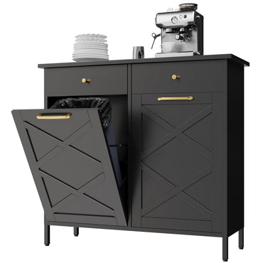 YODOLLA Double Tilt Out Trash Can Cabinet with 2 Drawers