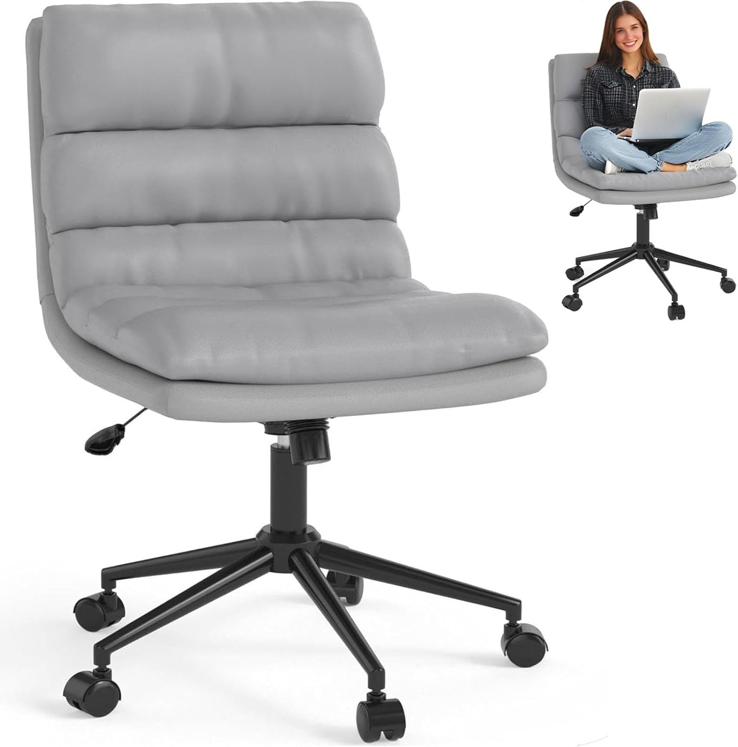 YODOLLA Office Chairs Swivel Desk Chair, Faux Leather Gray