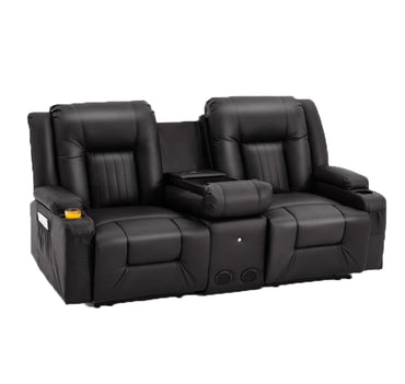 YODOLLA Faux Leather RV Loveseat w/ Console & USB, Black