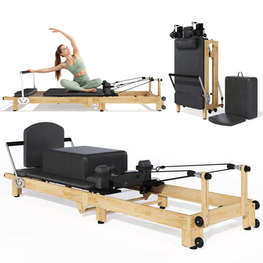 YODOLLA 92" Pilates Reformer Foldable Wooden-Look Pilates Machines for Gym