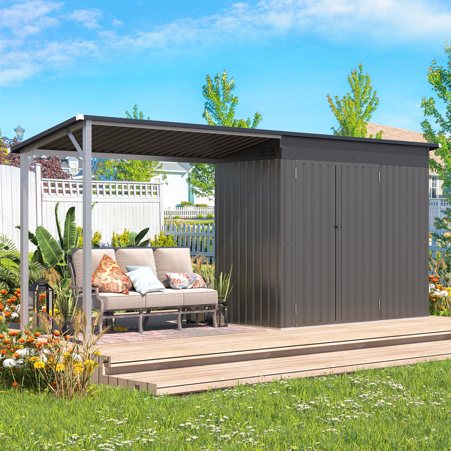 YODOLLA Outdoor Open-Sided Storage Shed, Sheds with Covered