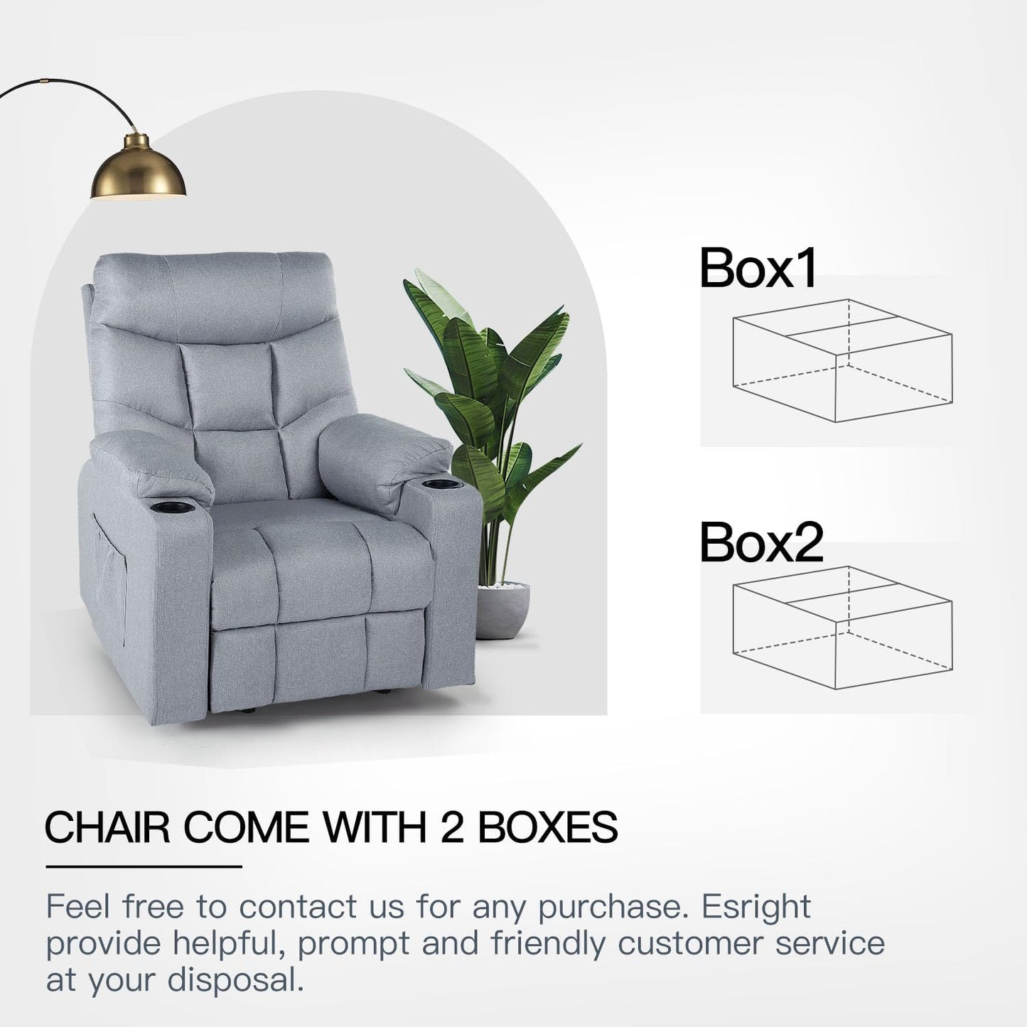 YODOLLA Massage Power Lift Recliner for Elderly, Linen Fabric, Grey