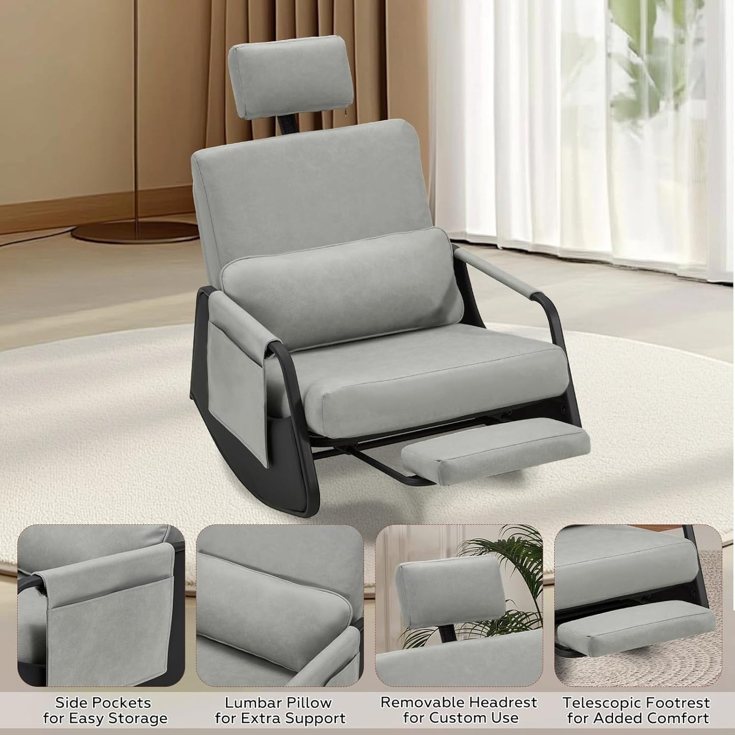 YODOLLA Rocking Chair with Retractable Footrest & Adjustable Backrest