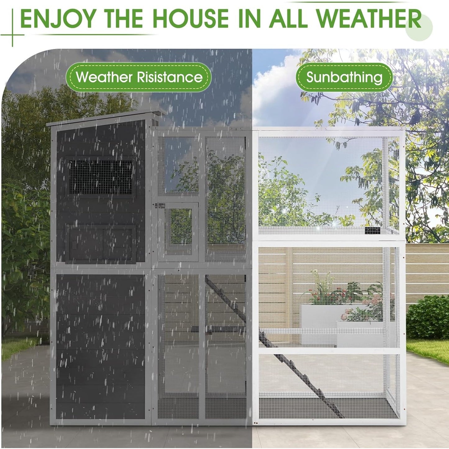 YODOLLA Large Spacious Cat Cage With Weatherproof Roof, Grey