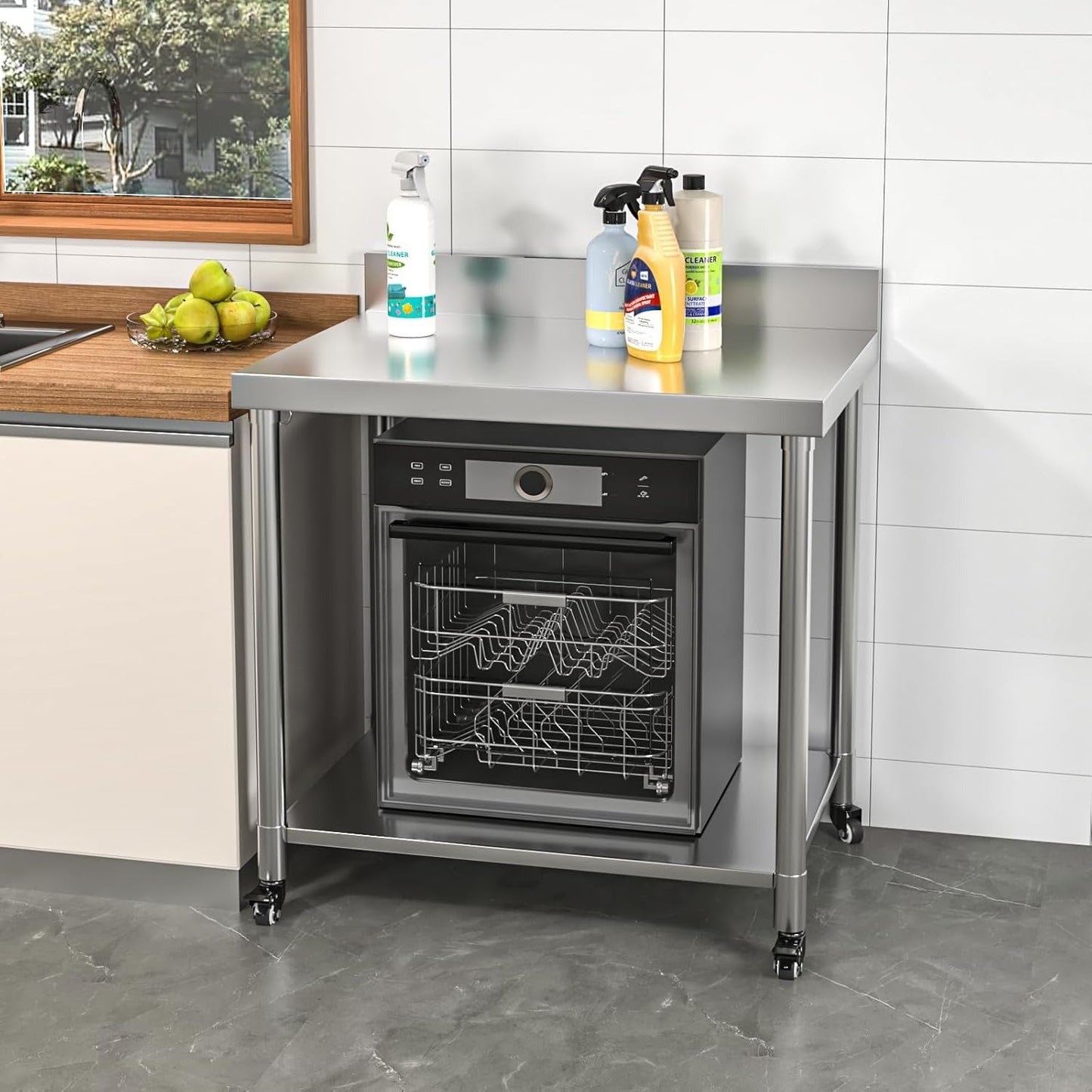 YODOLLA Stainless Steel Table 36"x30" with Backsplash and Knife Blocks Prep Tables for Commercial Kitchen