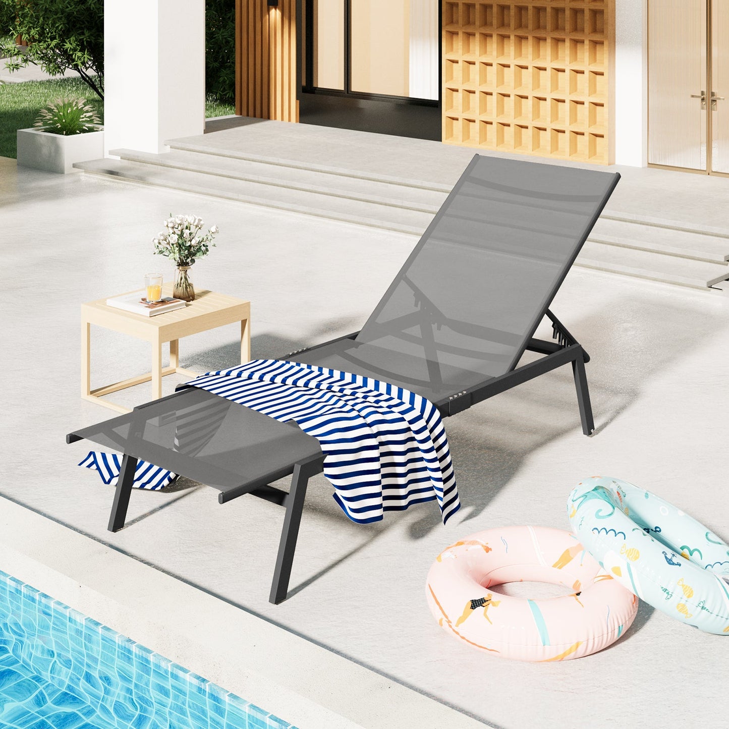 YODOLLA 2 PCS Curved Design Pool Lounge Chairs, Dark Grey