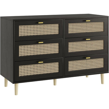 YODOLLA Wicker Dresser 6 Drawer Rattan Dresser, Black