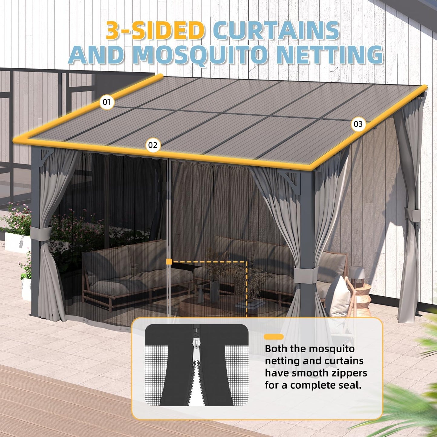 YODOLLA 12' x 8' Gazebo Outdoor Pergola Gazebo with Curtains and Netting