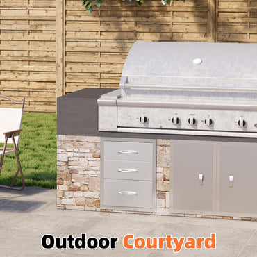 YODOLLA Triple BBQ Drawer, 18x23" Outdoor Kitchen, Stainless Steel