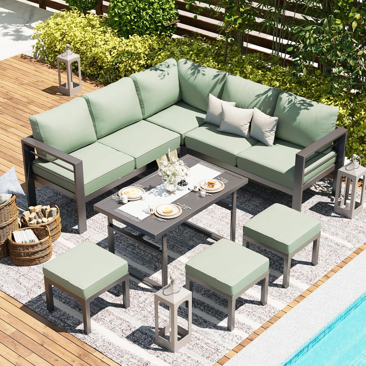 YODOLLA Outdoor Conversation Table and Chair Sets for Lawn Furniture Set, Green