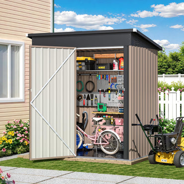 YODOLLA 5'x3' Outdoor Storage Shed with Floor Base, Brown