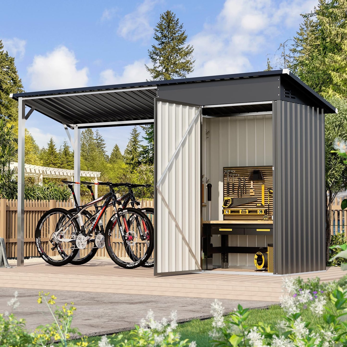 YODOLLA Outdoor Open-Sided Storage Shed, Sheds with Covered