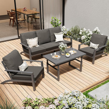 YODOLLA Aluminum Patio Furniture Set Metal Outdoor Furniture, Dark Grey