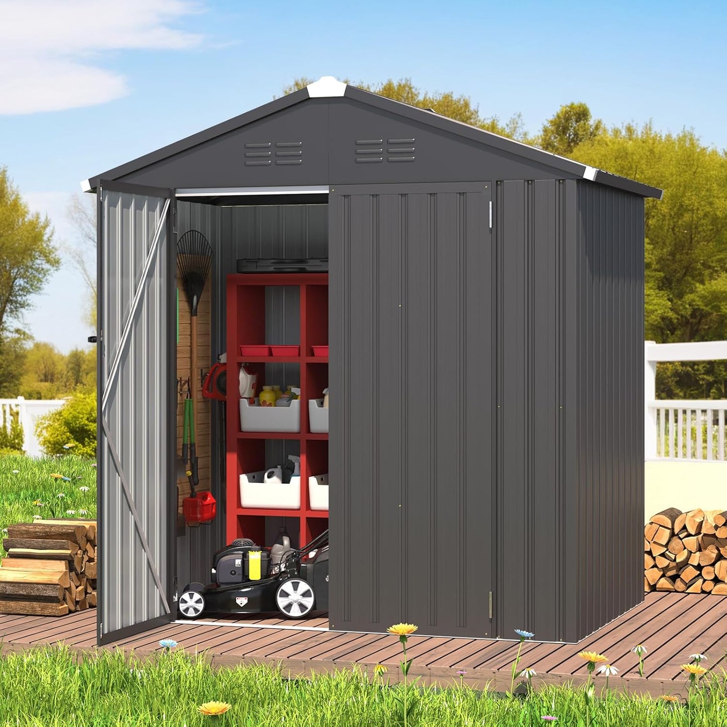 YODOLLA Shed 6' x 4' Storage Shed, Metal Sheds & Outdoor Storage, Dark Grey