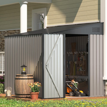 YODOLLA Outdoor 6' x 8' Metal Wall Side Lean to Storage Shed, Gray