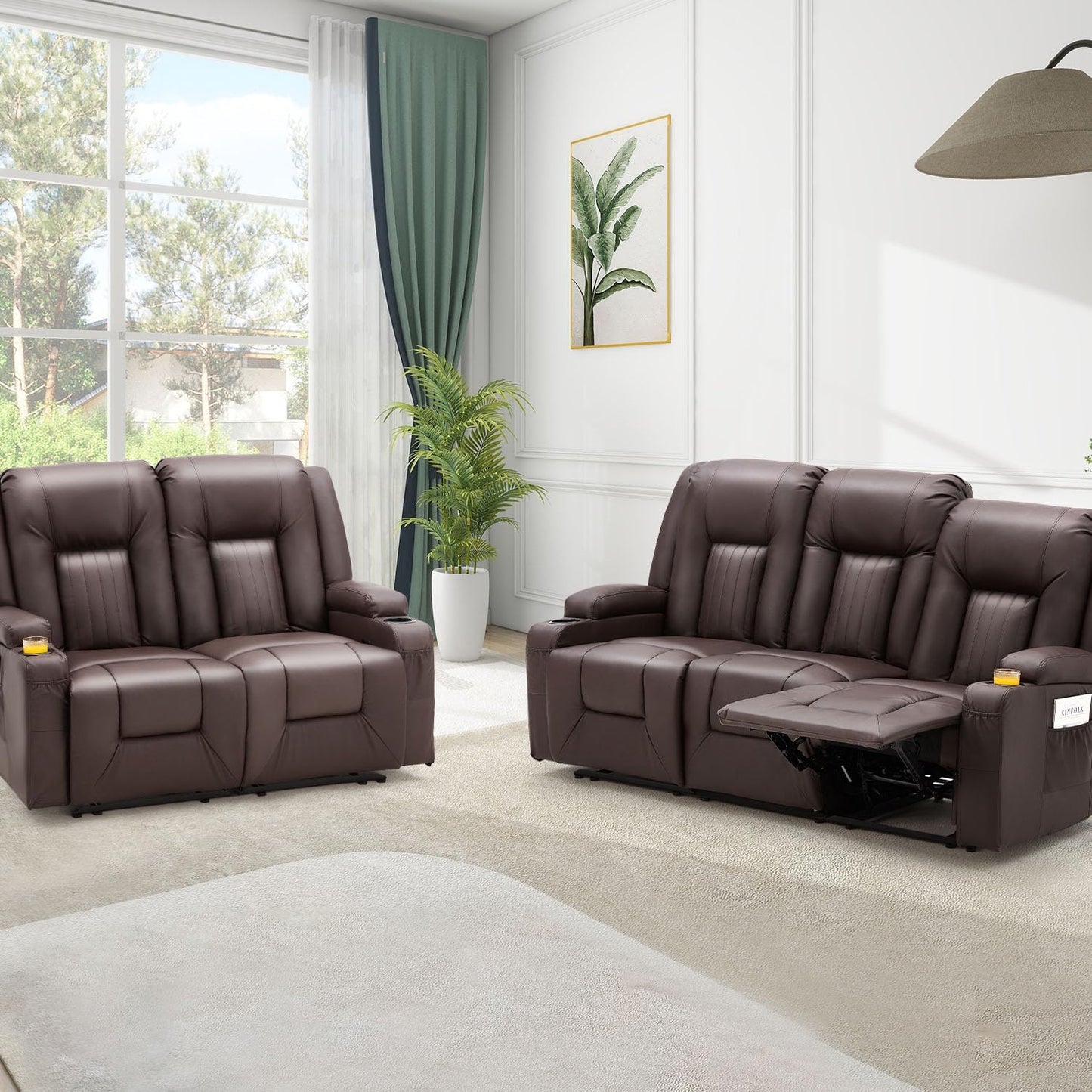 YODOLLA Home Theater Seating, 2-Cup Holders, Brown