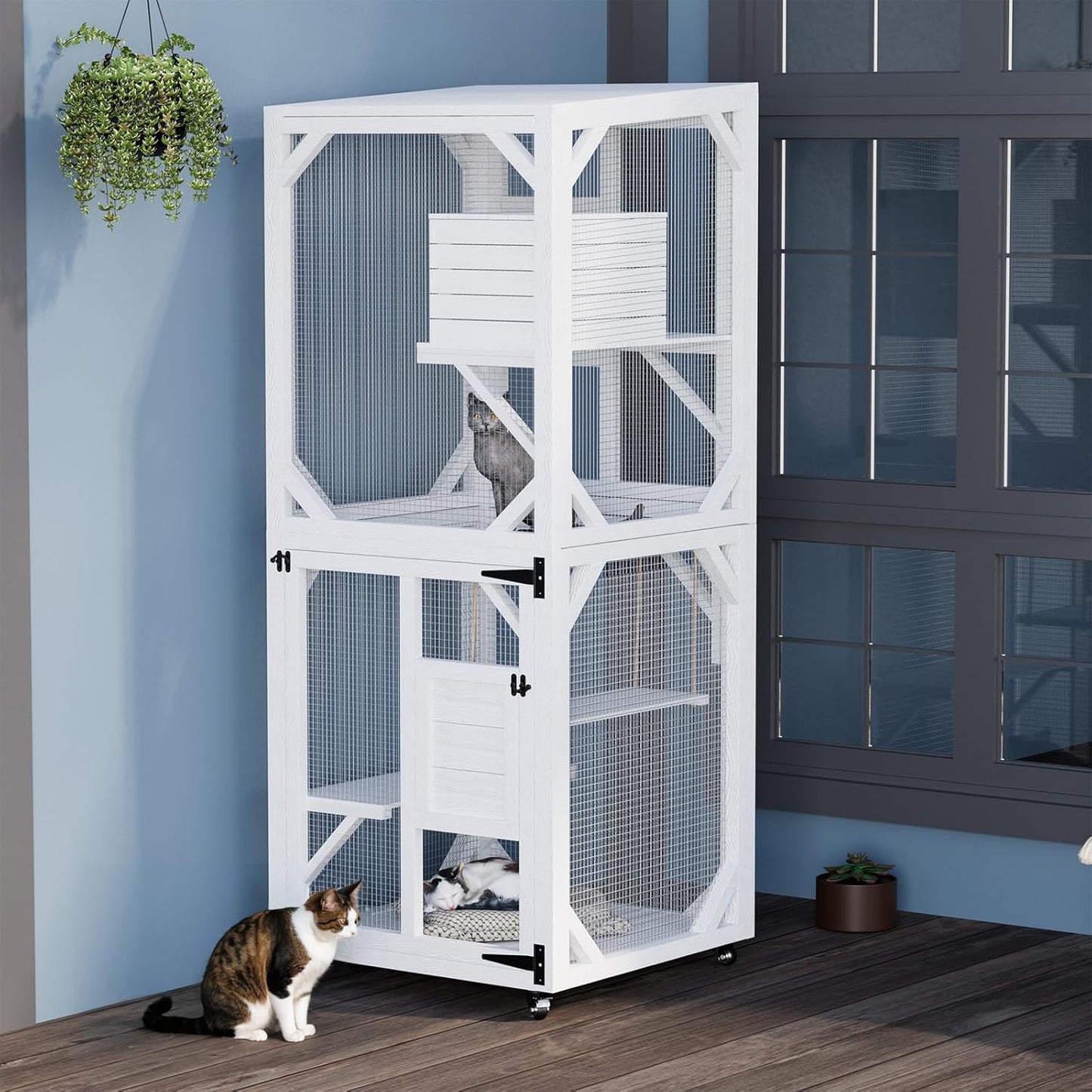 YODOLLA Outdoor Catio Enclosure with Hammock, Safe Play Space for Cats, White