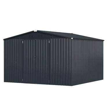 YODOLLA 10x14 Metal Outdoor Storage Garden Shed, Dark Gray