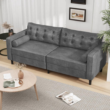 YODOLLA 84.2" 3-Seats Large Sofa Couch Couch, Faux Leather Gray