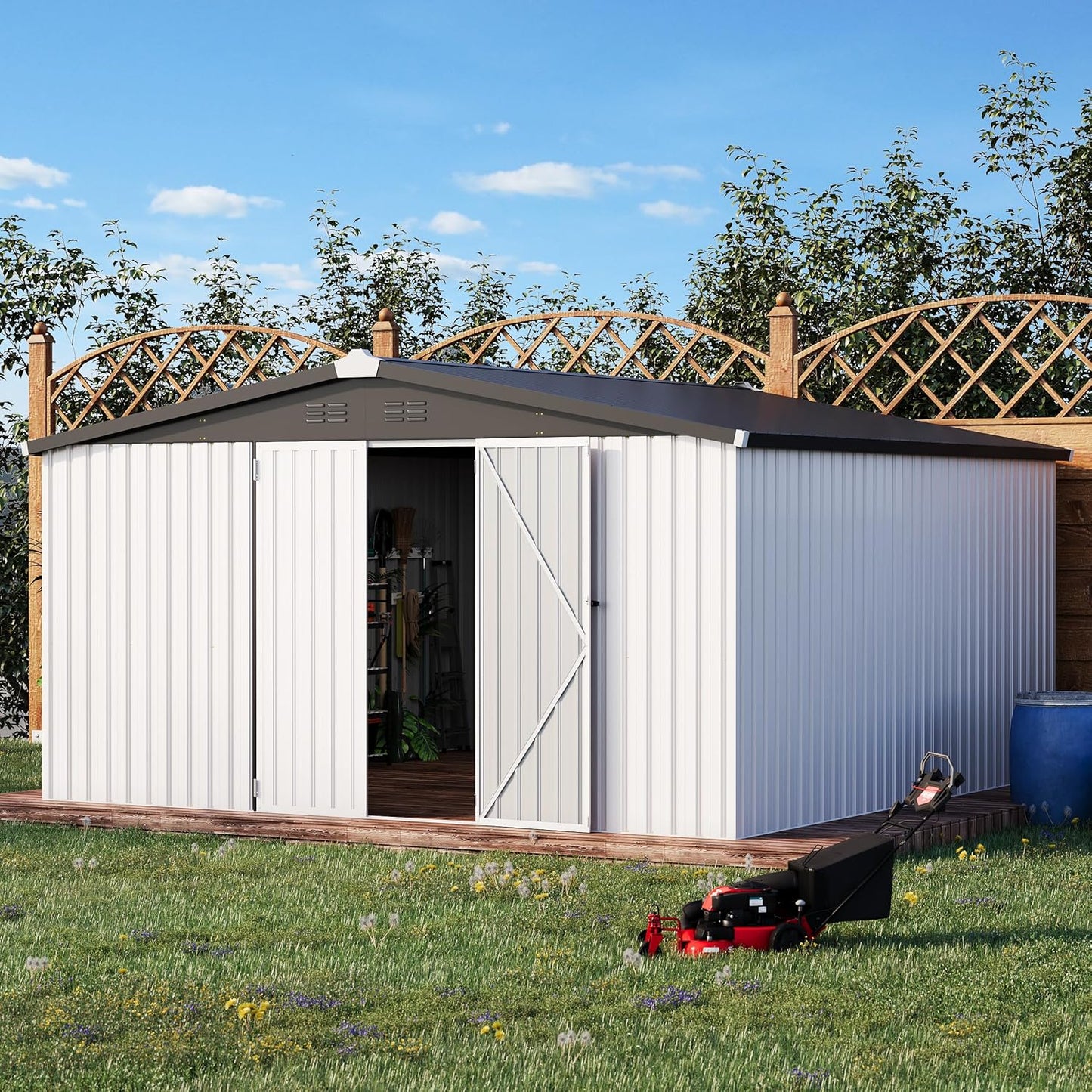 YODOLLA Shed 12' x 12' Storage Shed, White